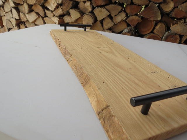 Live-edge Kiln-dried Rectangular Ashe Serving Tray with handles