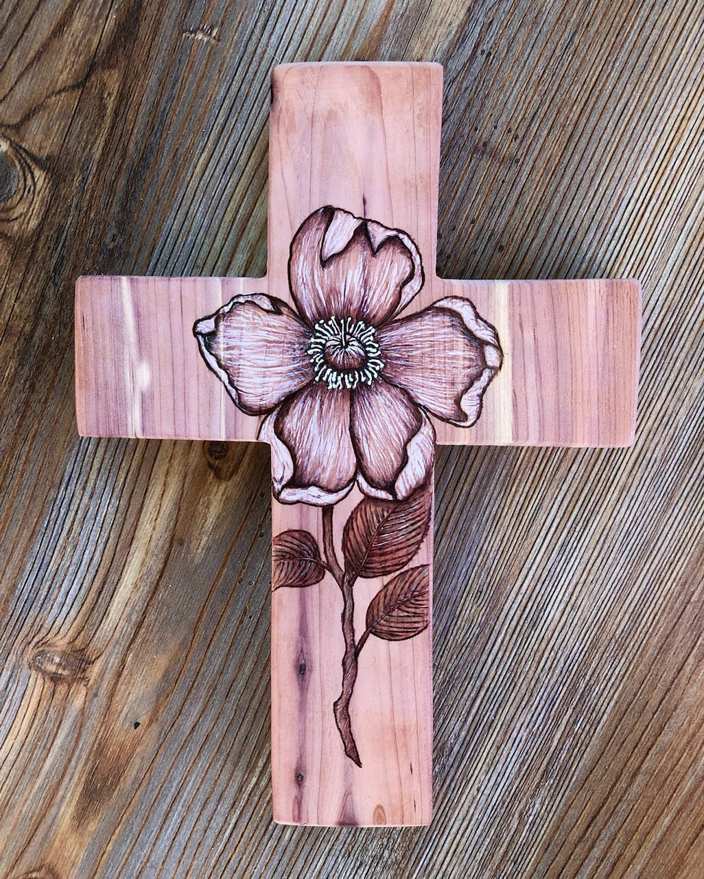 Dogwood Flower Cedar Cross